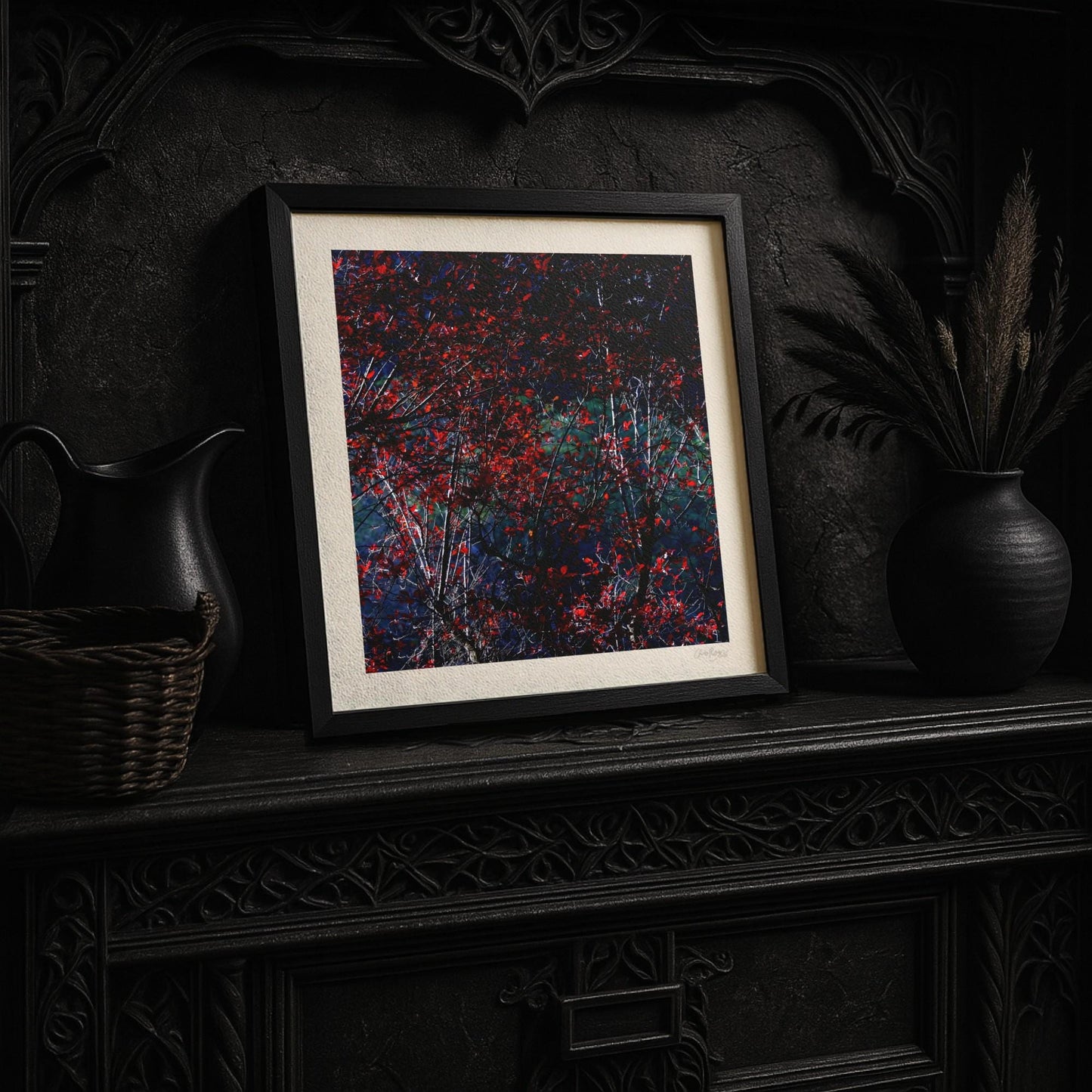 Crimson Red Gothic Print