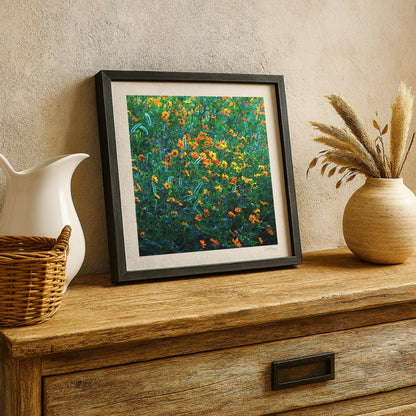 Orange and Green Cosmos Flower Print