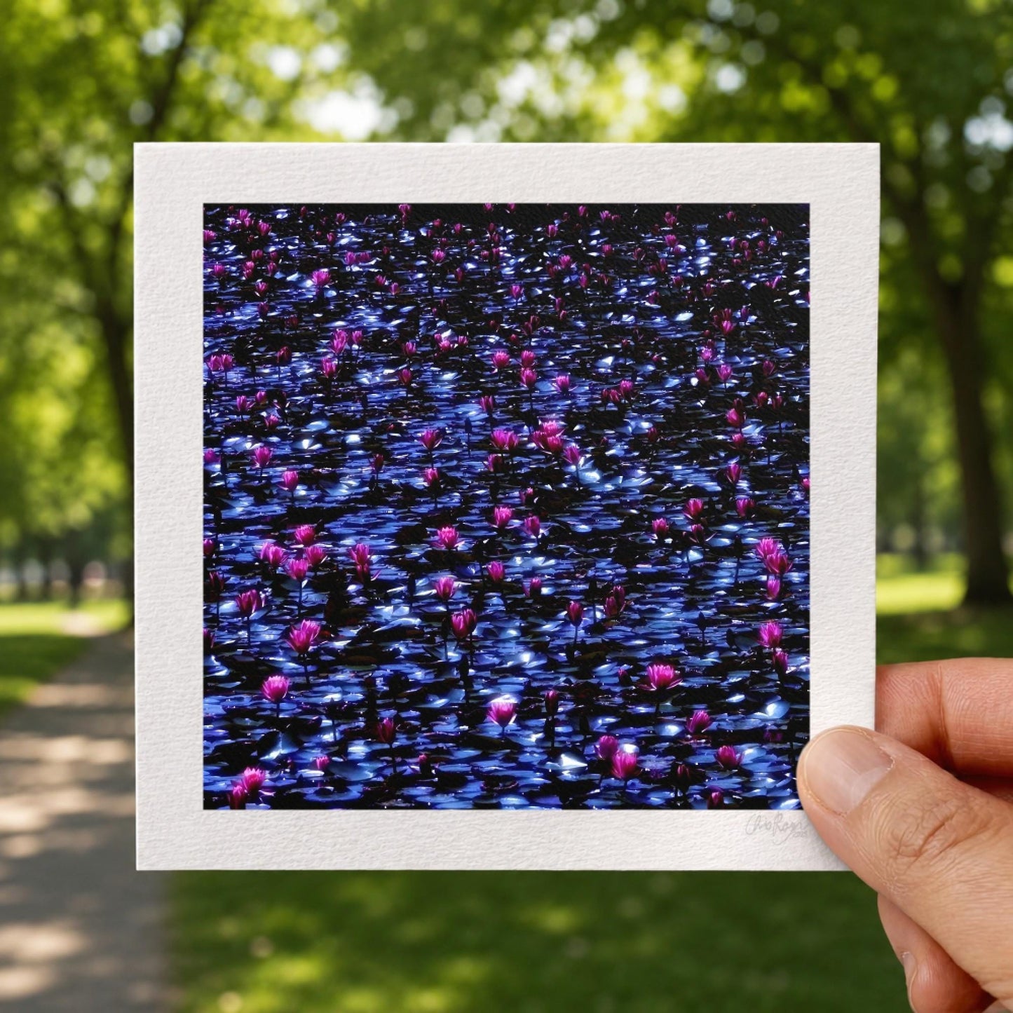 Moody Pointillist Water Lilies Print