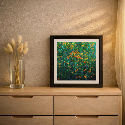 Orange and Green Cosmos Flower Print